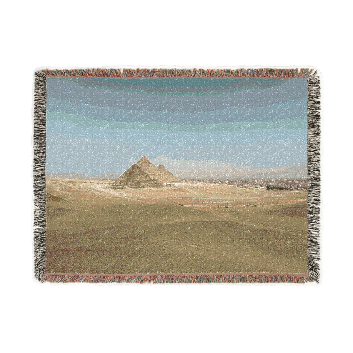 woven blanket featuring desert blue sky and pyramids of Giza size: 80''x60''