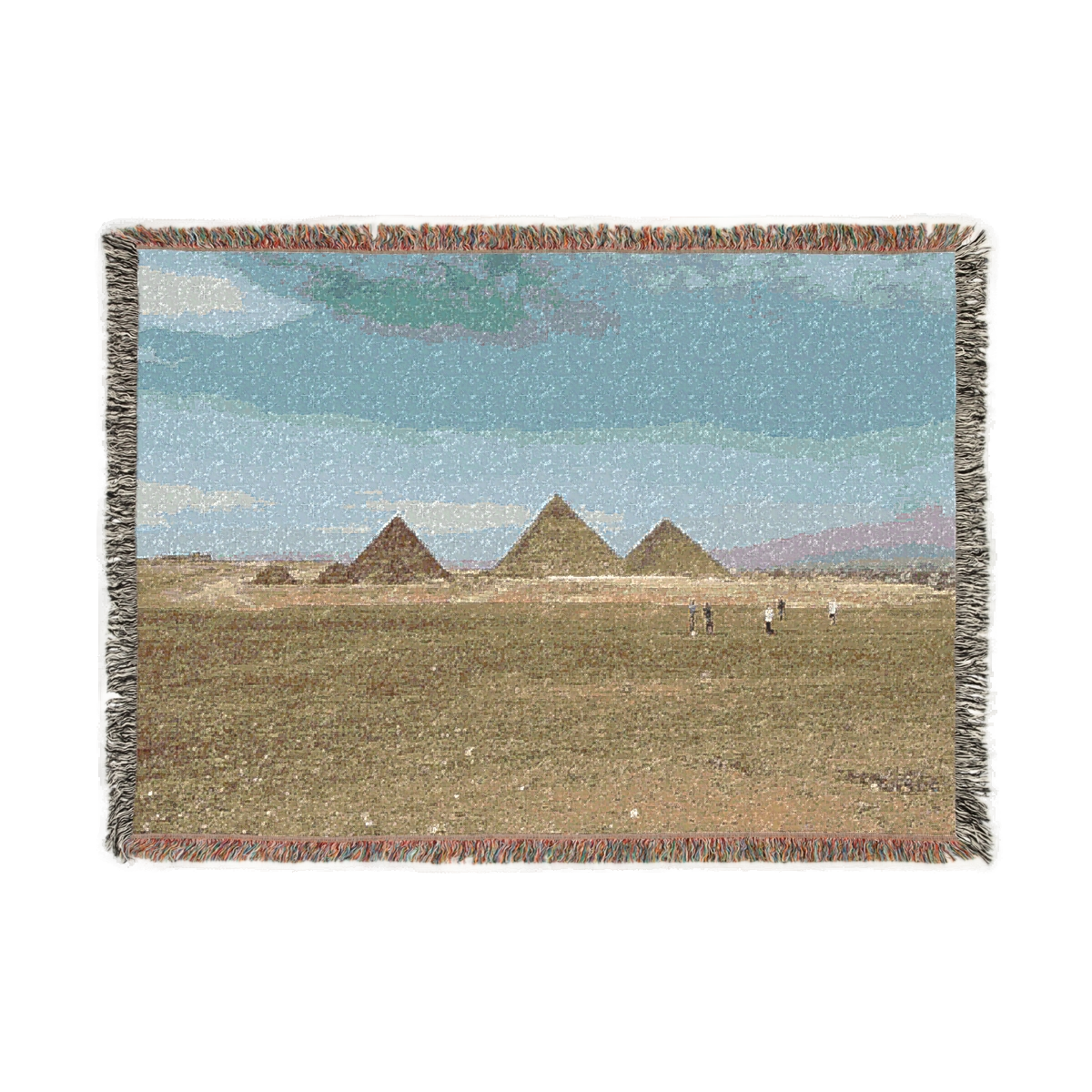 woven blanket featuring Pyramids of Giza and 5 people size: 52''x37''