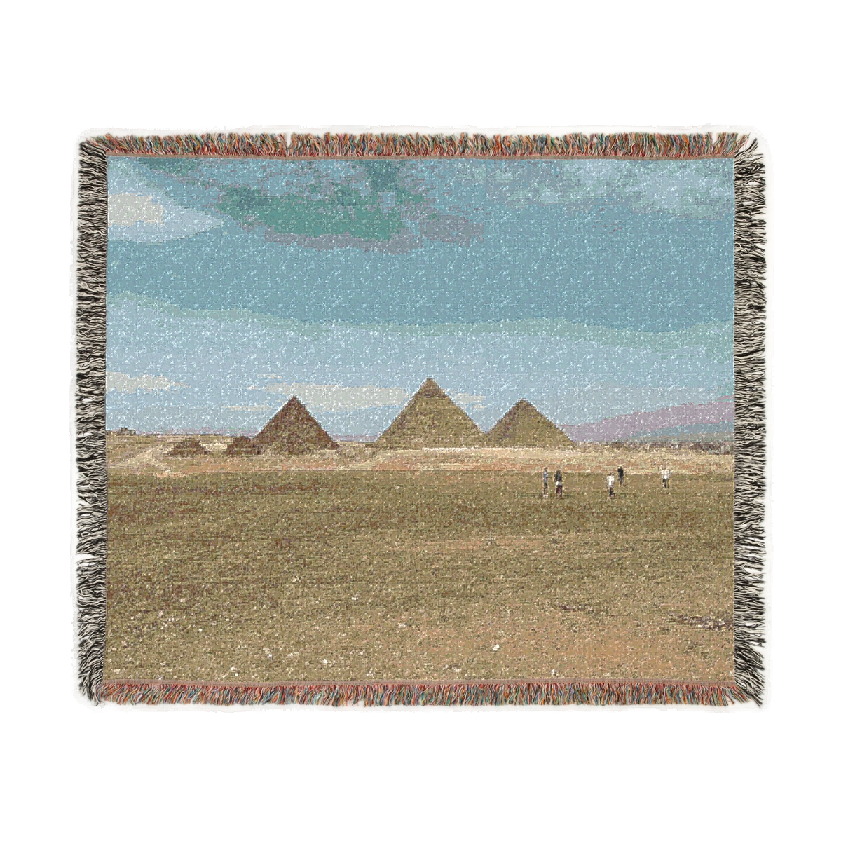 woven blanket featuring Pyramids of Giza and 5 people size: 60''x50''