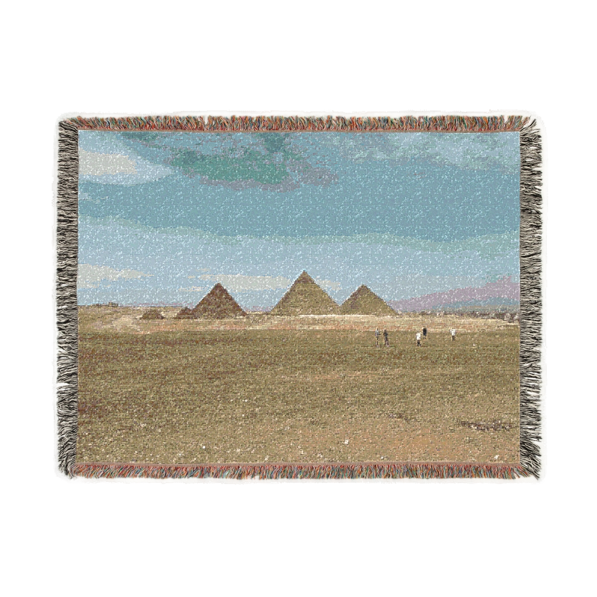 woven blanket featuring Pyramids of Giza and 5 people size: 80''x60''