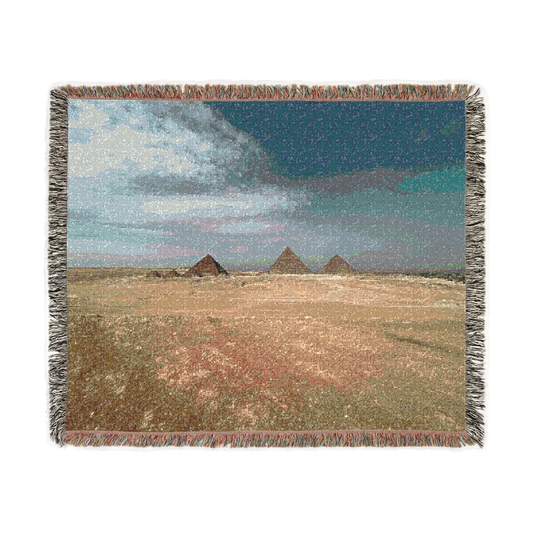 woven blanket featuring desert blue sky and pyramids of giza doze: 60''x50''