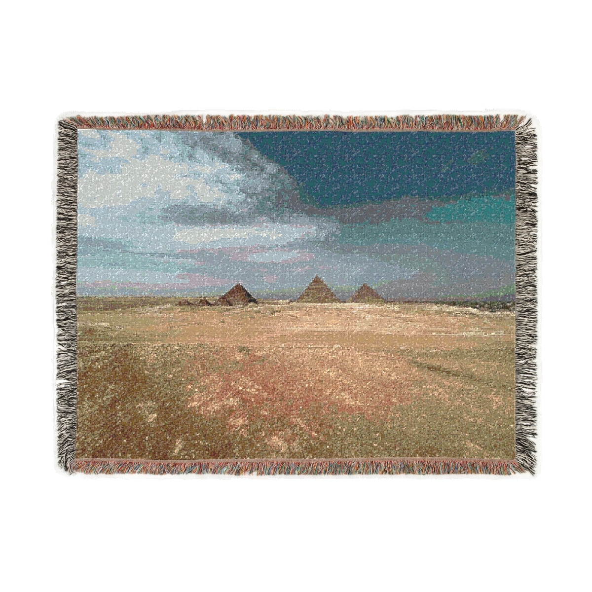 woven blanket featuring desert blue sky and pyramids of giza doze: 80'x60