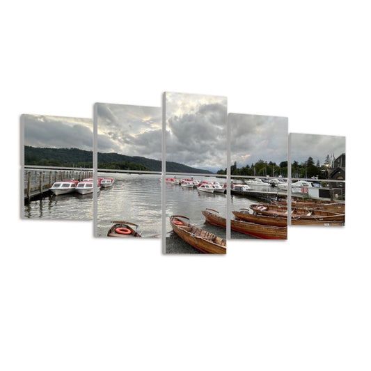 10 Decorative Sound Absorbing Wall Panels featuring a serene lake with boats and a cloudy sky