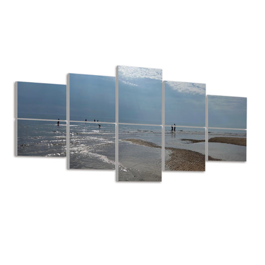 10 Decorative Sound Absorbing Panels featuring Blackpool Beach Landscape. Coastal multi panel wall art with shallow pools
