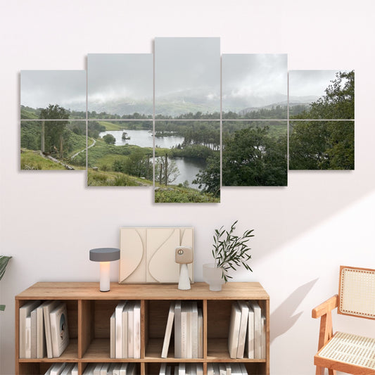 10 Decorative Sound Absorbing Wall Panels Featuring Tarn Hows Lake District Landscape 80''x40'' panoramic misty lake scene