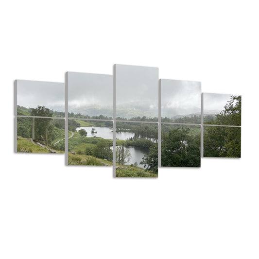 10 Decorative Sound Absorbing Wall Panels Featuring Tarn Hows Lake District Landscape 80''x40'' panoramic misty lake view