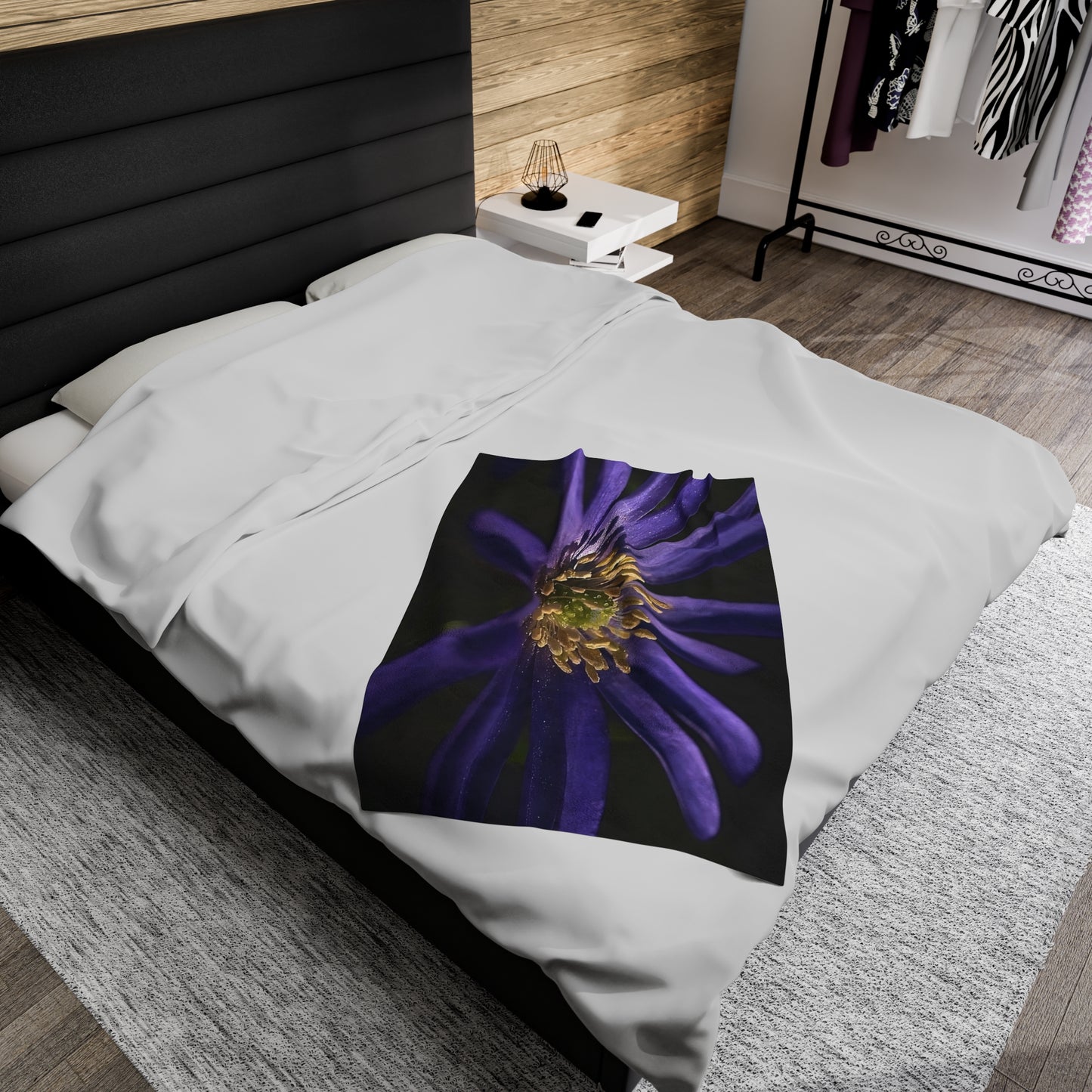 Velveteen Plush Blanket Purple Anemone