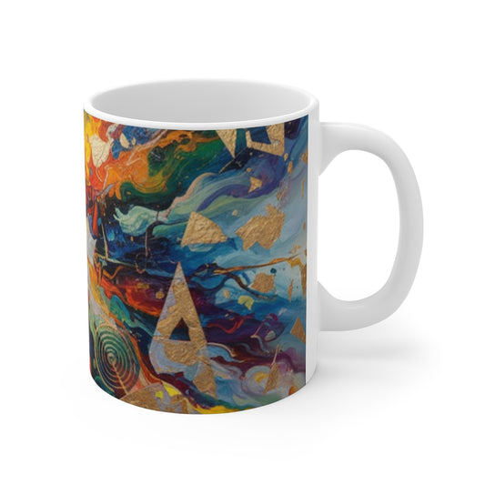 Made in UK 11oz Ceramic Colourful Explosion Abstract Art Coffee Mug with vibrant design and artistic patterns