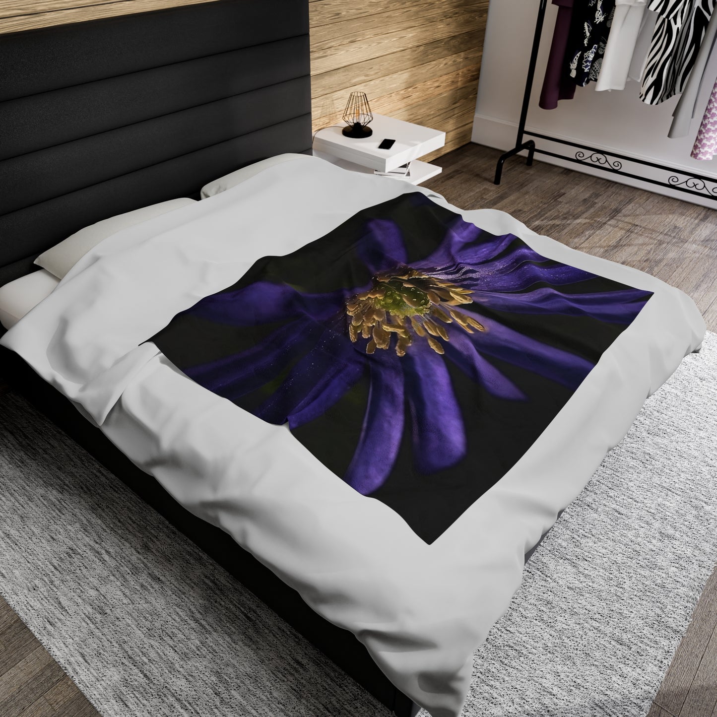 Velveteen Plush Blanket Purple Anemone