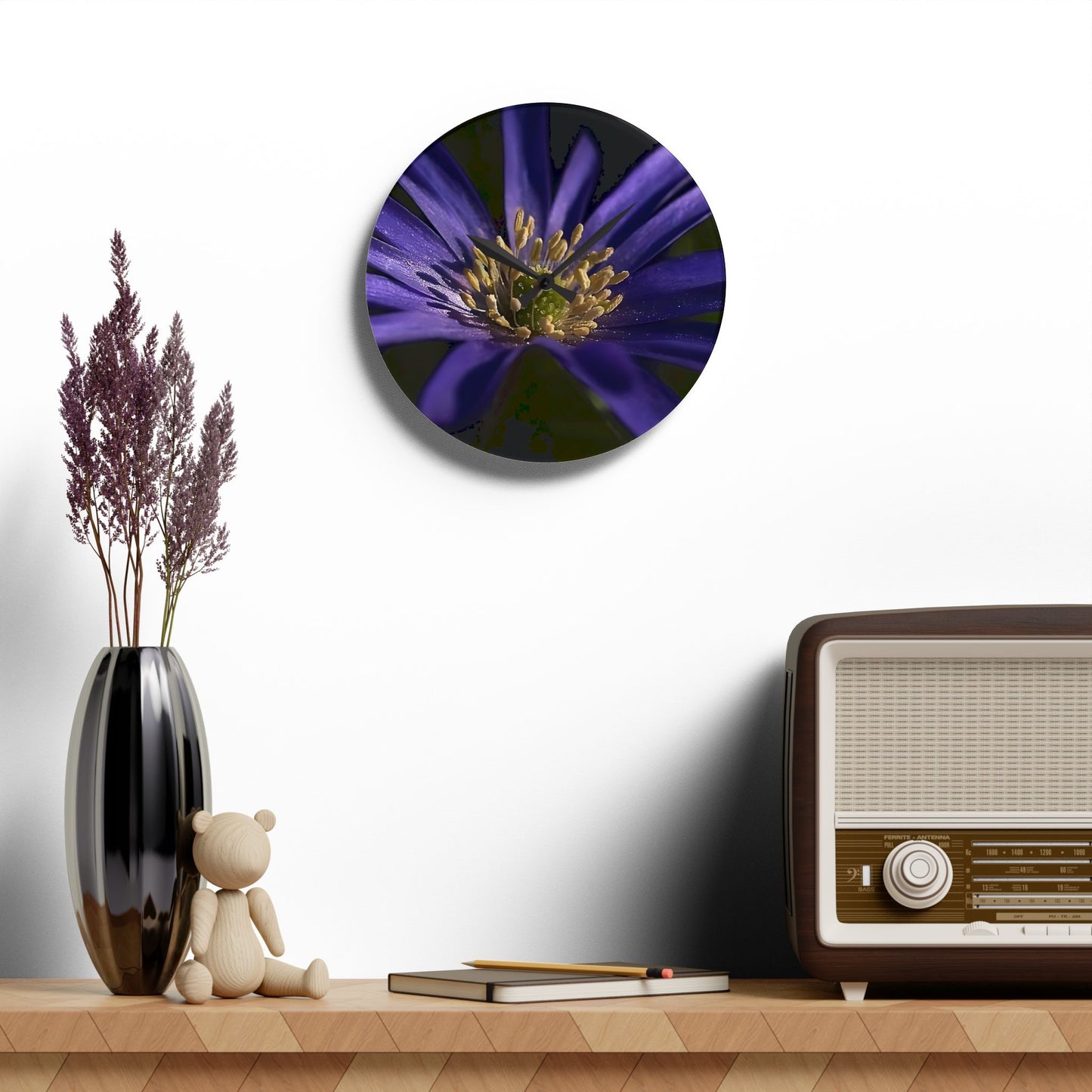 Acrylic Wall Clock with Anemone