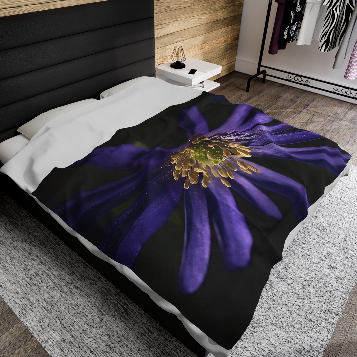 Velveteen Plush Blanket Purple Anemone