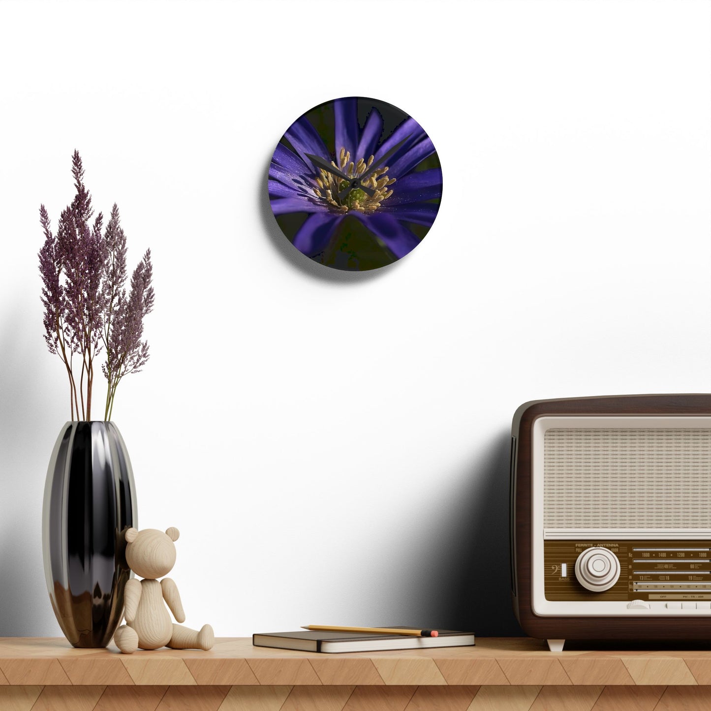 Acrylic Wall Clock with Anemone