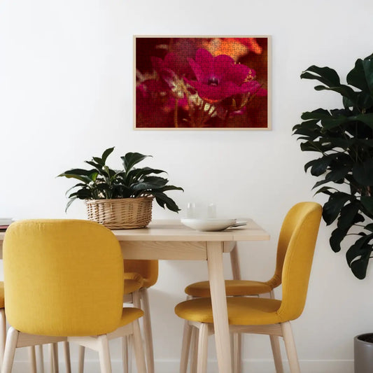 300-piece basswood jigsaw puzzle with a brownie-toned close-up image of a red Nemesia flower, warm and rich in style, size 15" x 10.2"