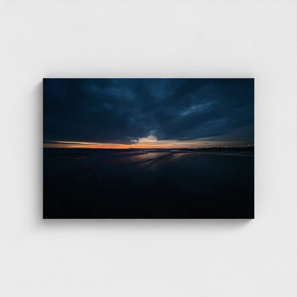 Eco Canvas Print Blackpool Beach Sunset, full sky gradient and distant shoreline under glowing sunset colors