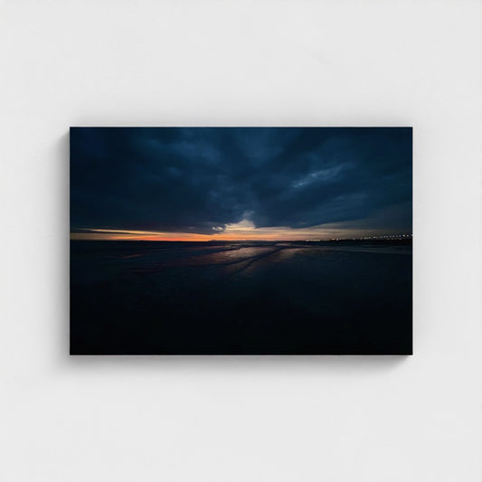 Eco Canvas Print Blackpool Beach Sunset, full sky gradient and distant shoreline under glowing sunset colors