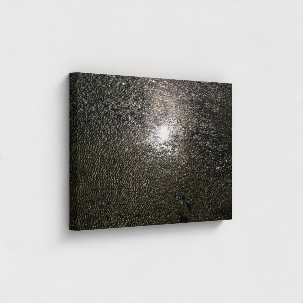 30'' x 20'' vegan canvas angled side view capturing textures and seagull in flight