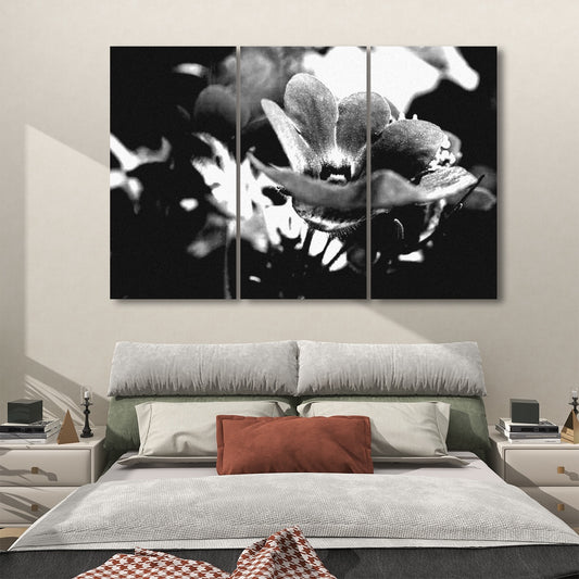3 floral decorative sound absorbing panels featuring close up image of red flower, color: black and white