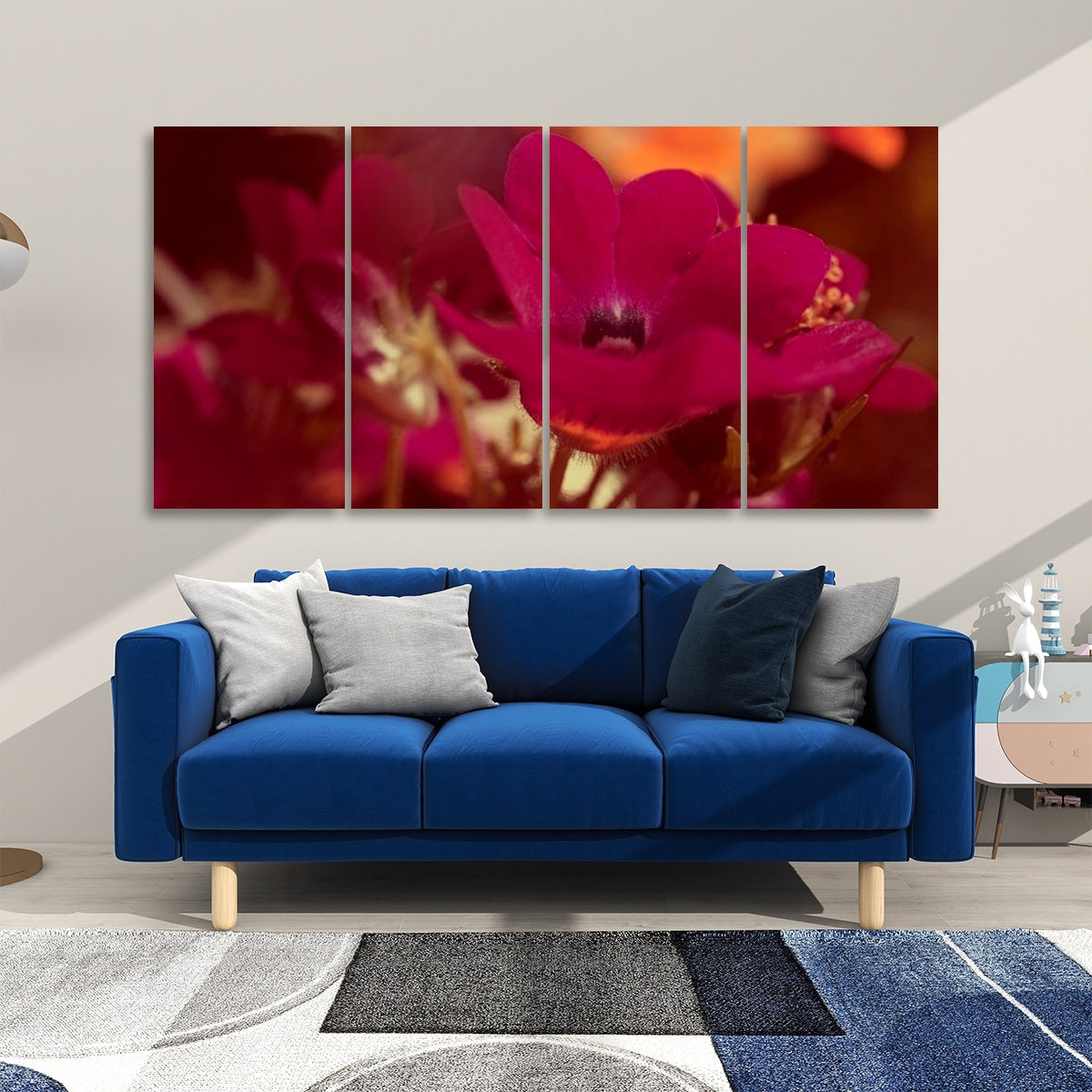 4 floral decorative sound absorbing wall panels featuring close up image of red flower, color: brownie
