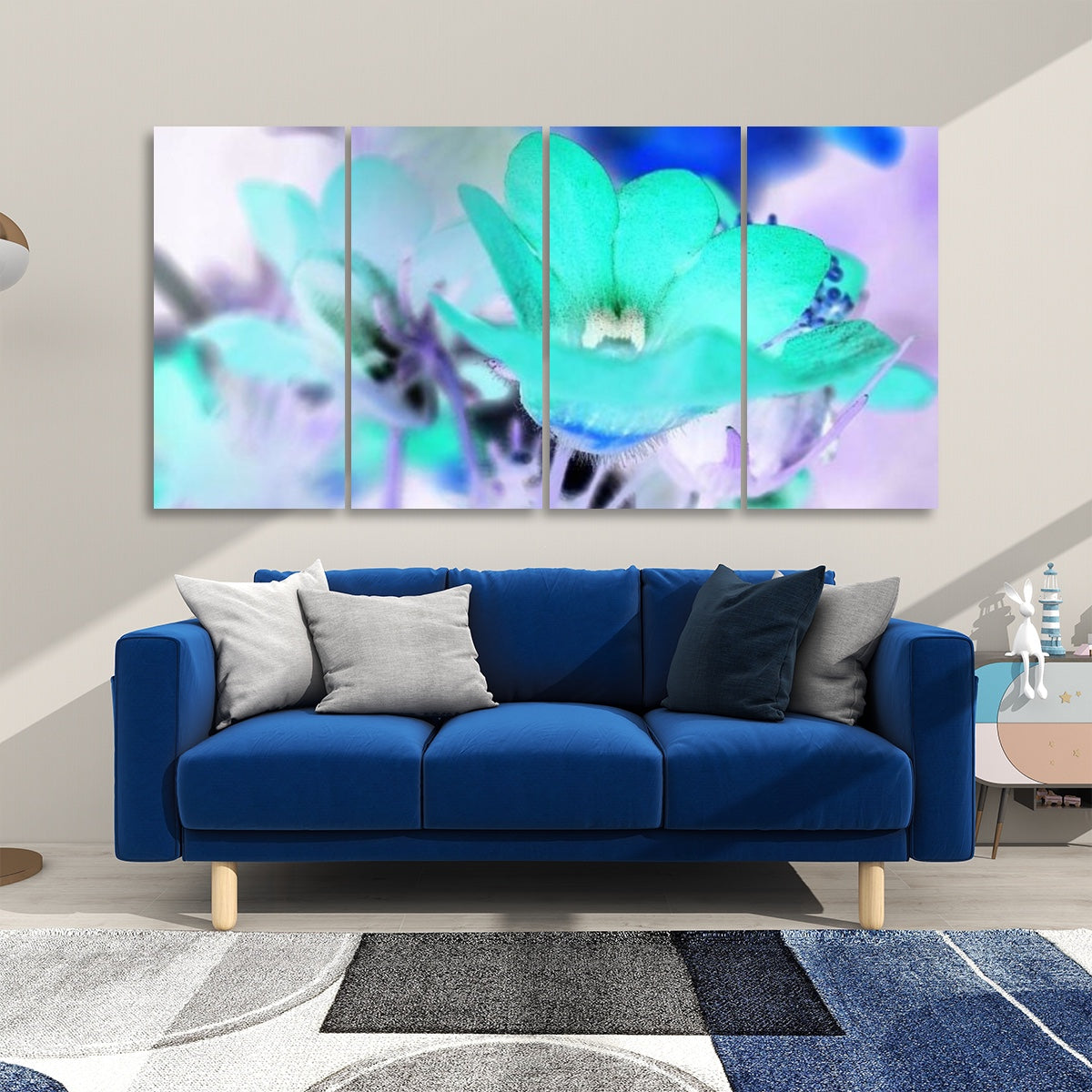 4 floral decorative sound absorbing wall panels featuring close up image of red flower, color: inverted