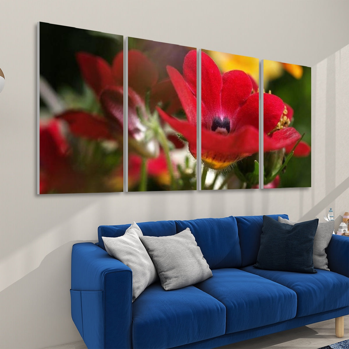 4 floral decorative sound absorbing wall panels featuring close up image of red flower