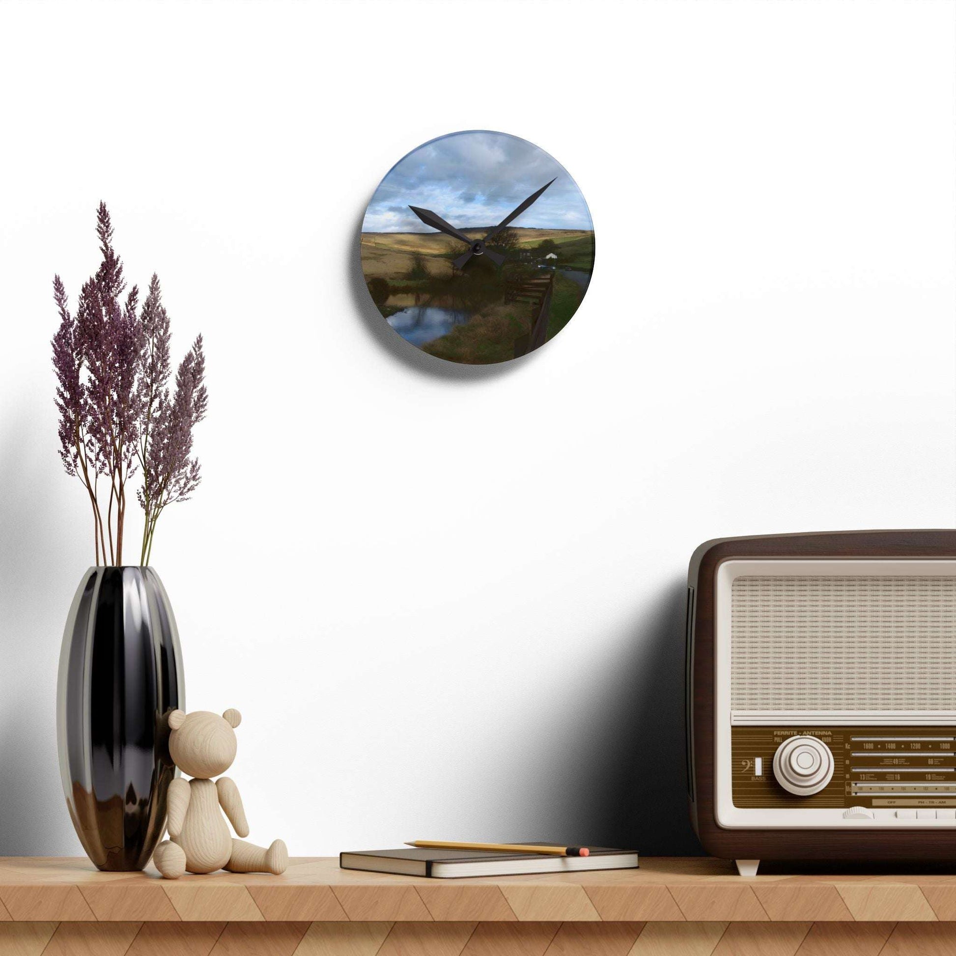 Acrylic Wall Clock featuring British countryside landscape