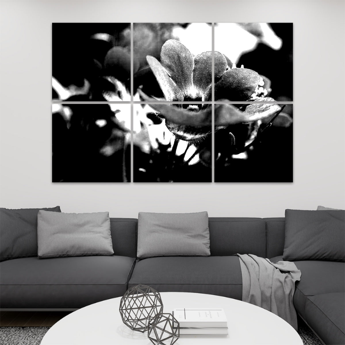 6 floral decorative sound absorbing wall panels featuring close up image of red flower, color: black and white