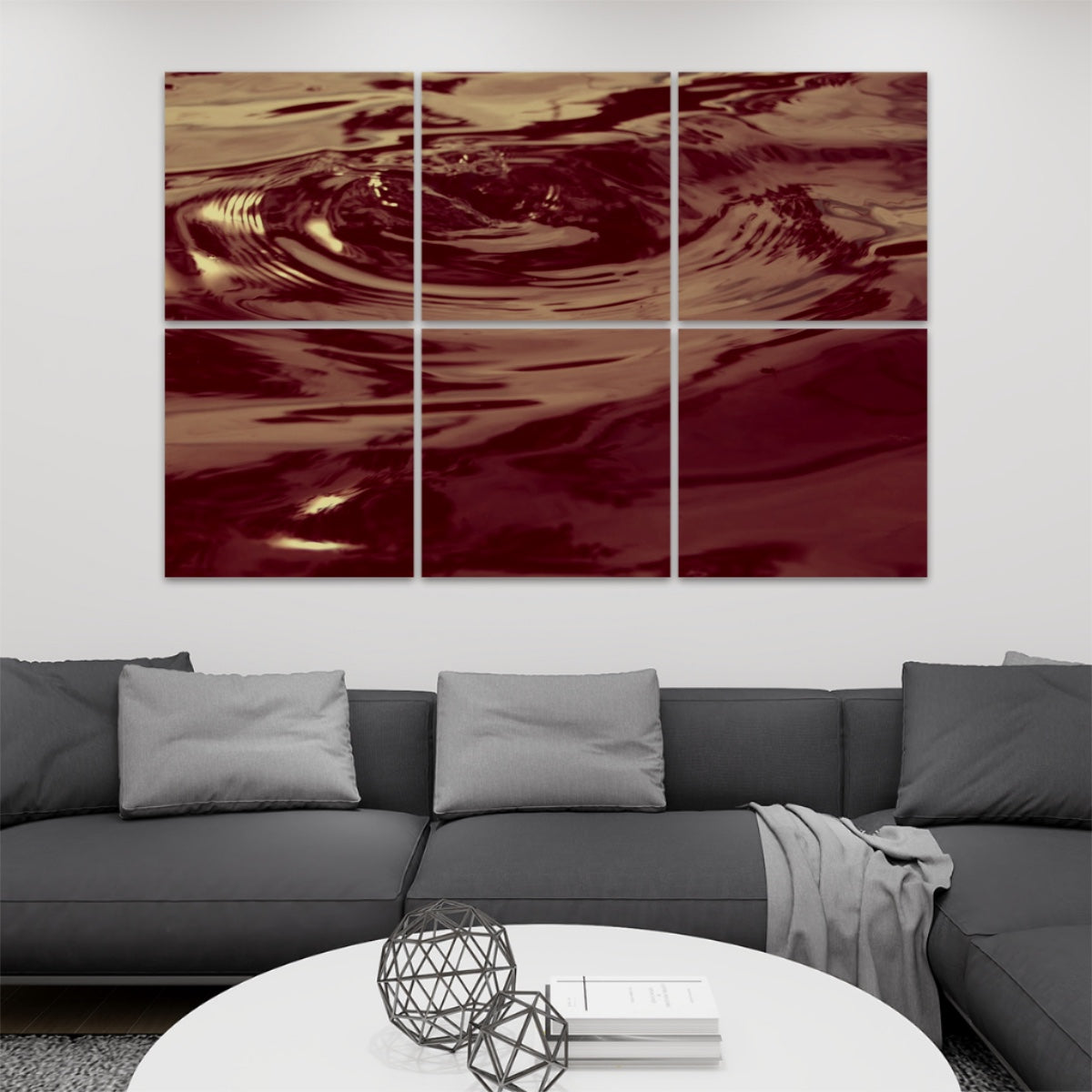 6 decorative sound absorbing wall panels featuring picture of wave rings on the water, color: brownie