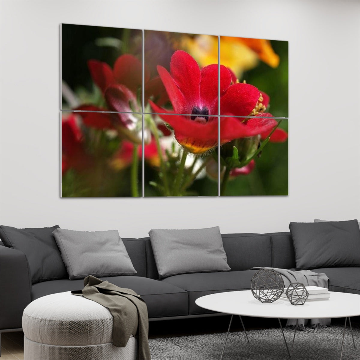 6 floral decorative sound absorbing wall panels featuring close up image of red flower, color: original