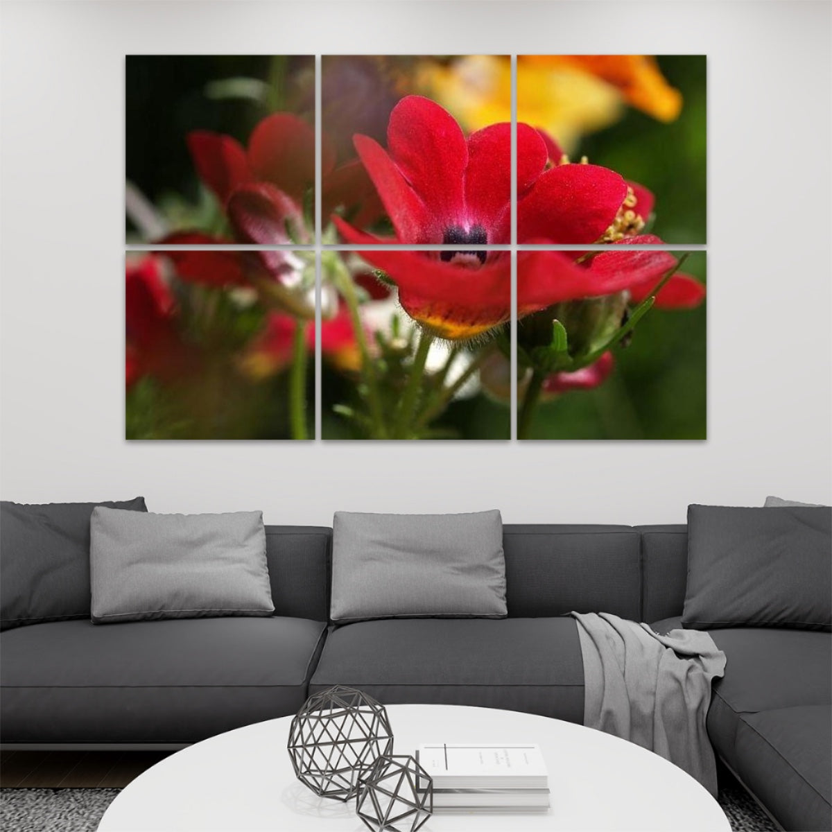 6 floral decorative sound absorbing wall panels featuring close up image of red flower, color: original