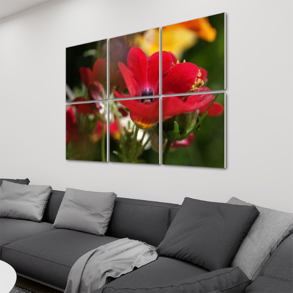 6 floral decorative sound absorbing wall panels featuring close up image of red flower, color: original