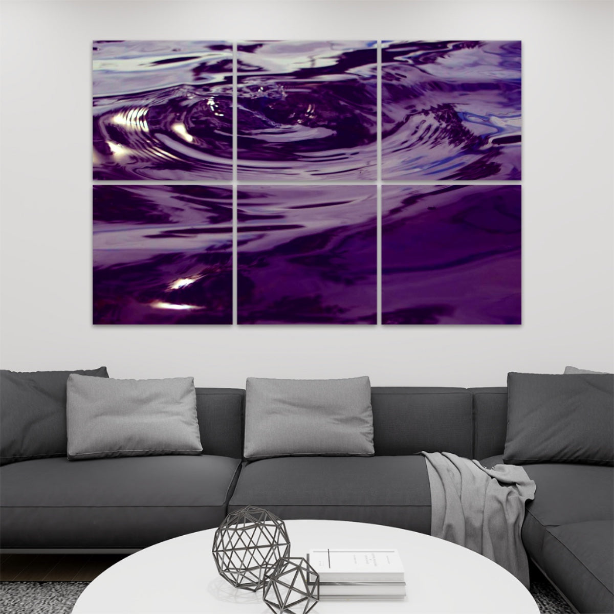 6 decorative sound absorbing wall panels featuring picture of wave rings on the water, color: technicolor