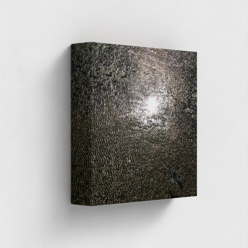 8'' x 8'' vegan canvas angled view with seagull and textured sand reflections