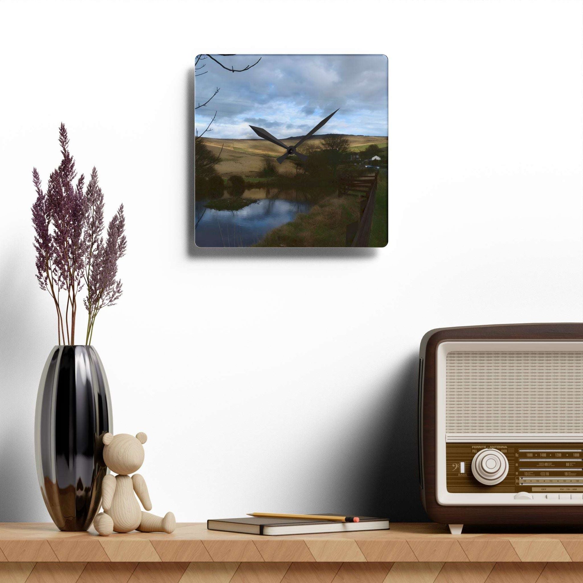Acrylic Wall Clock featuring British countryside landscape