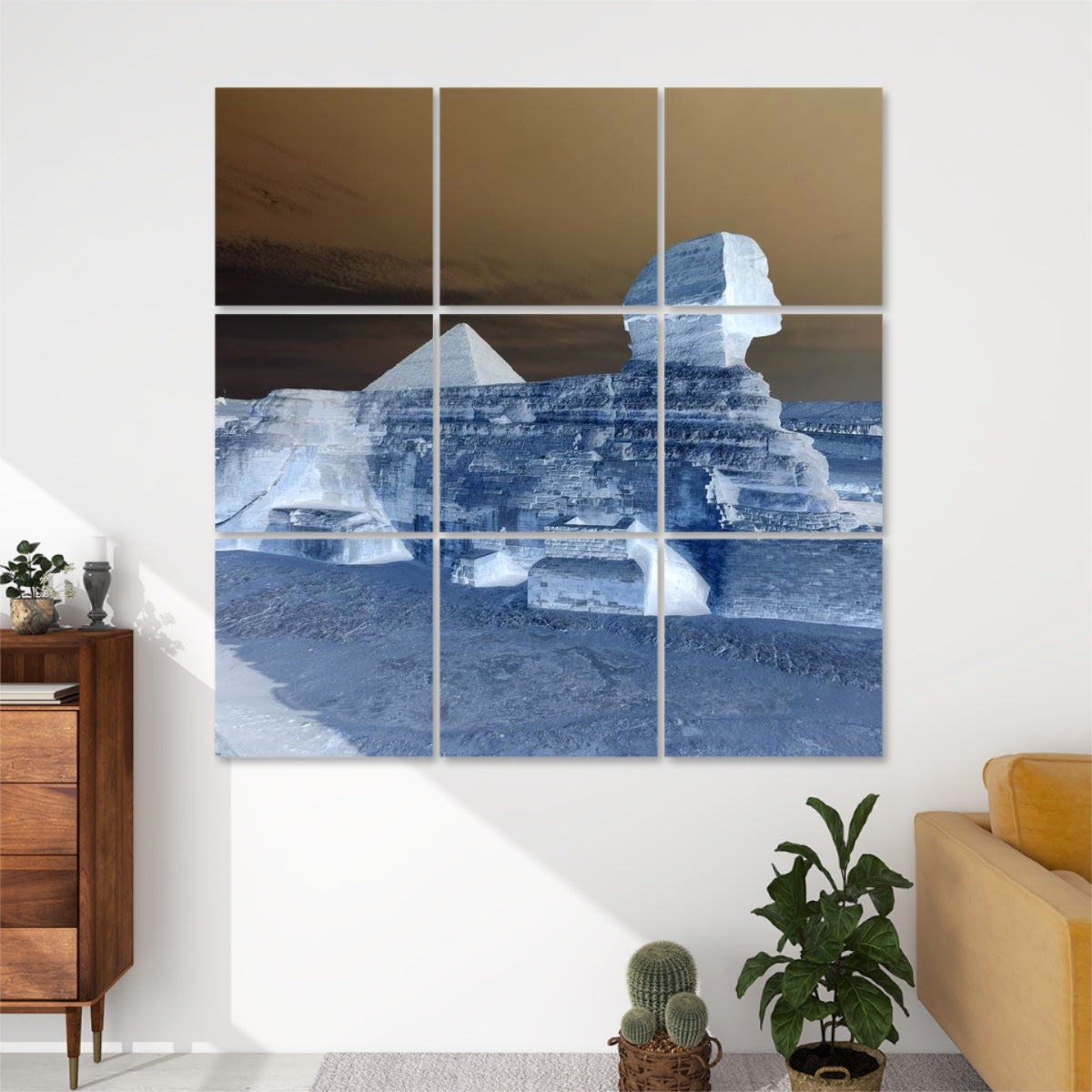 9 decorative sound absorbing panels featuring the Great Sphinx of Giza, color: inverted