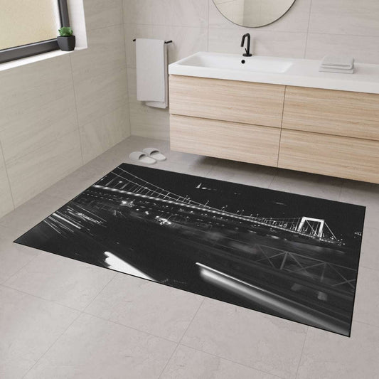 Heavy Duty Floor Mat featuring black and white photograph of Budapest by night