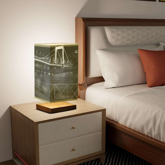 Square Table Lamp featuring black and white long exposure photograph of bridge in Budapest Citadel and car size: 5.5''x5.5''x11''