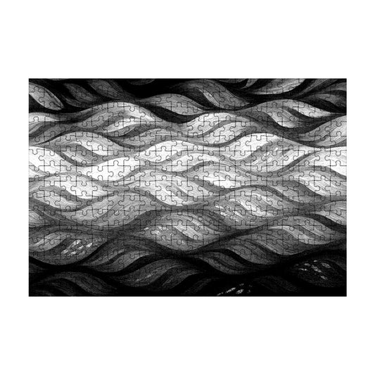 300 piece wooden jigsaw puzzle in black and white showing high-contrast wave patterns