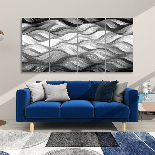 Black and white version of Gilded Amethyst Currents arranged across 4 panels in a bold graphic style