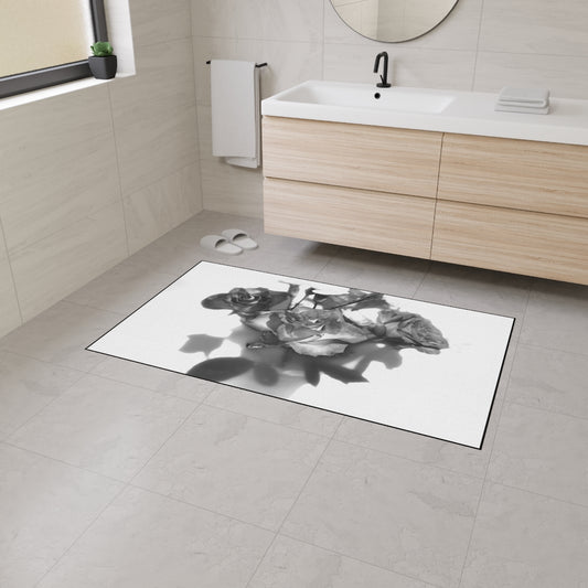 heavy duty floor mat featuring black and white roses size: 36''x60''