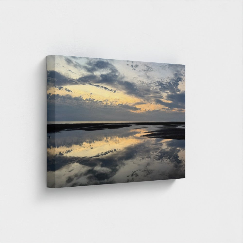 Papis Canvas Eco-Friendly Canvas featuring Beach Sunset in Blackpool gallery print with reflective wet sand and moody clouds