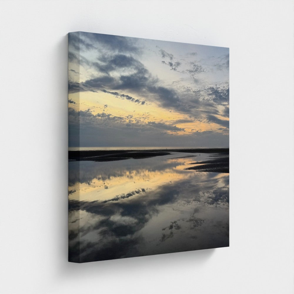 Eco-Friendly Canvas featuring Beach Sunset in Blackpool. Papi's Canvas print of cloudy sky reflected on wet sand