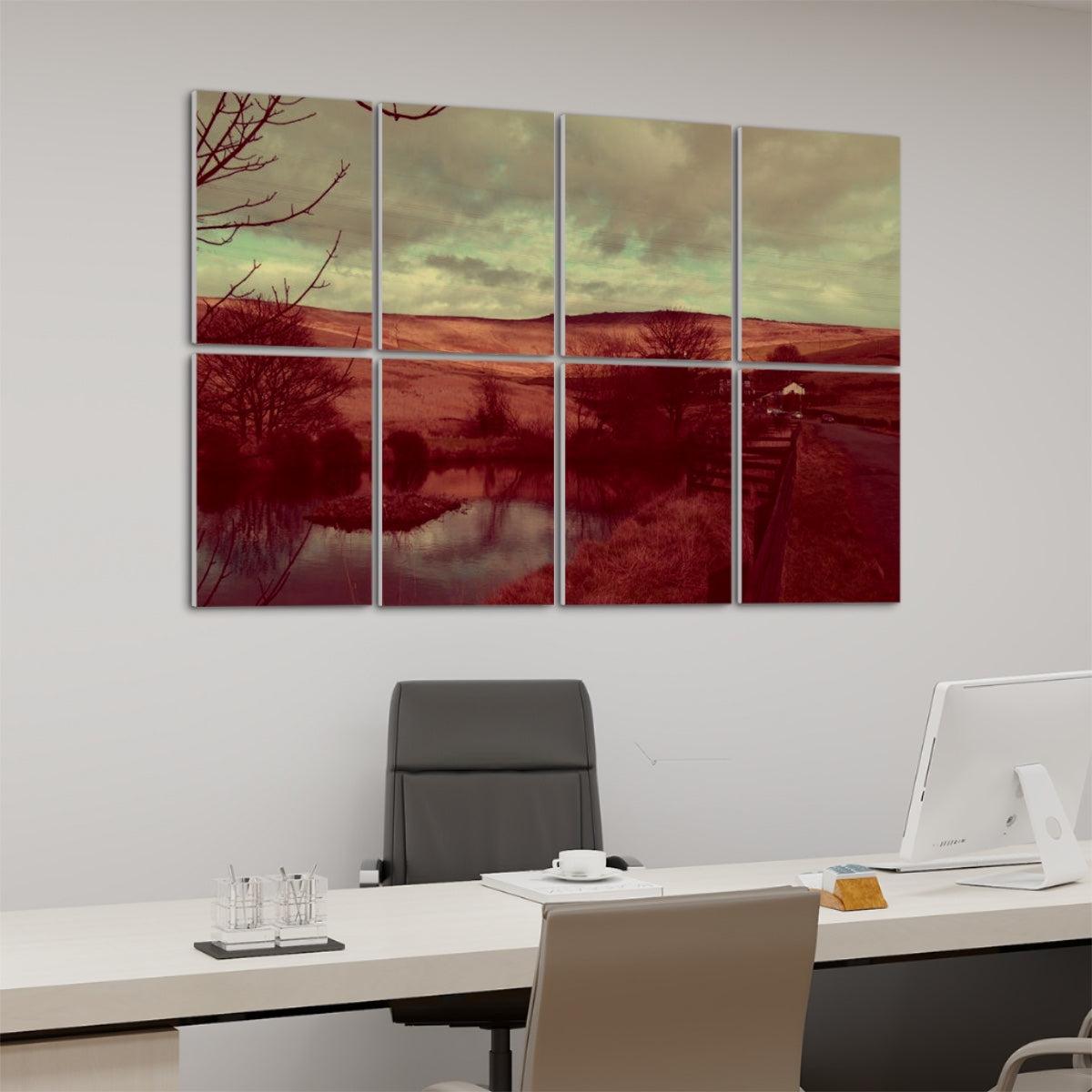 Left-angle view of brownie-toned British Countryside wall art with rich, earthy coloring and soft landscape textures.
