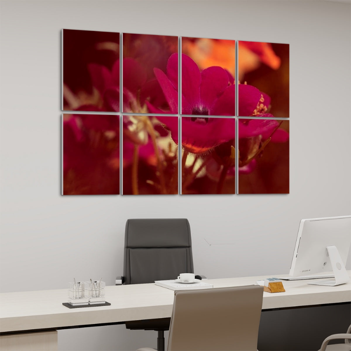 Left-angle view of brownie-toned Red Nemesia wall art with rich earthy hues and natural warmth.