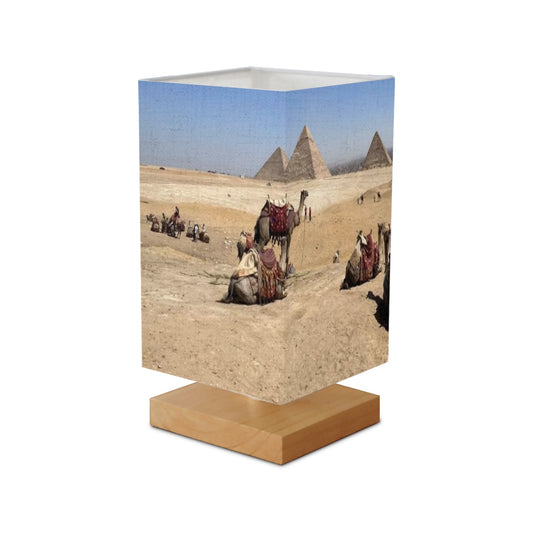 Square Table Lamp featuring camels desert and pyramids in distance size: 5.5''x5.5''x11''