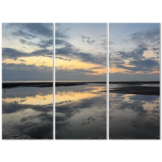 Made in UK Triptych Canvas featuring Sea Sunset Sky and Clouds Reflection panoramic three panel coastal wall art