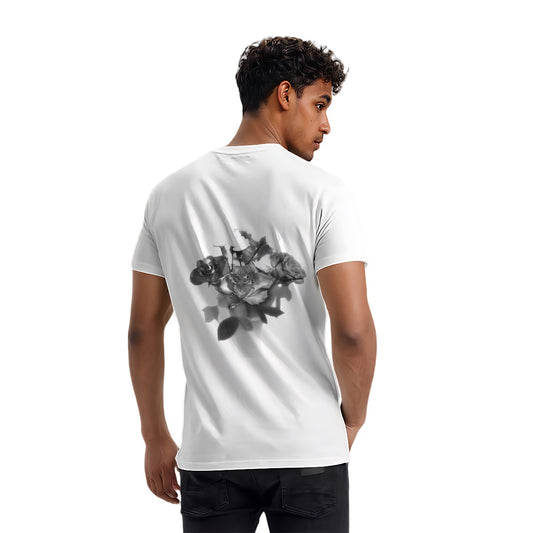 floral gildan 5000 cotton heavy t-shirt featuring black and white roses