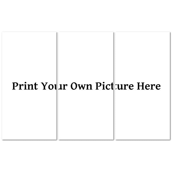 Custom Made in UK Triptych Canvas mockup of three white panels with Print Your Own Picture Here text for personalized wall art