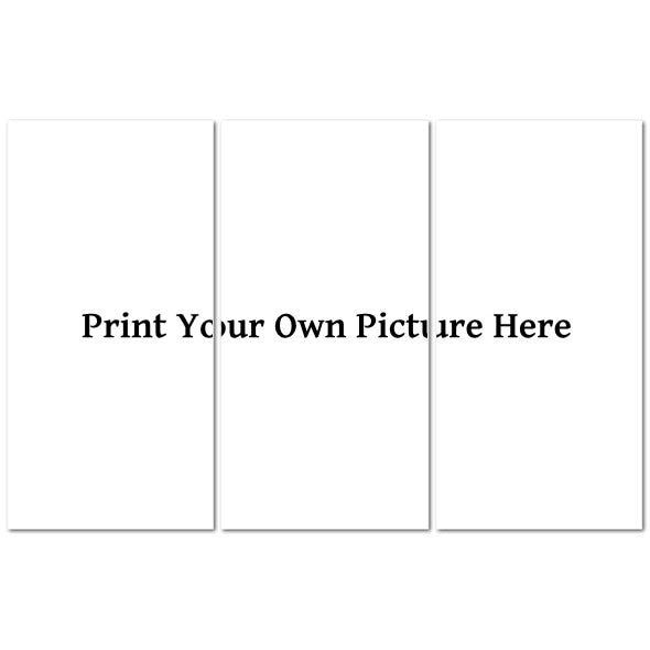 Custom Made in UK Triptych Canvas mockup of three white panels reading Print Your Own Picture Here