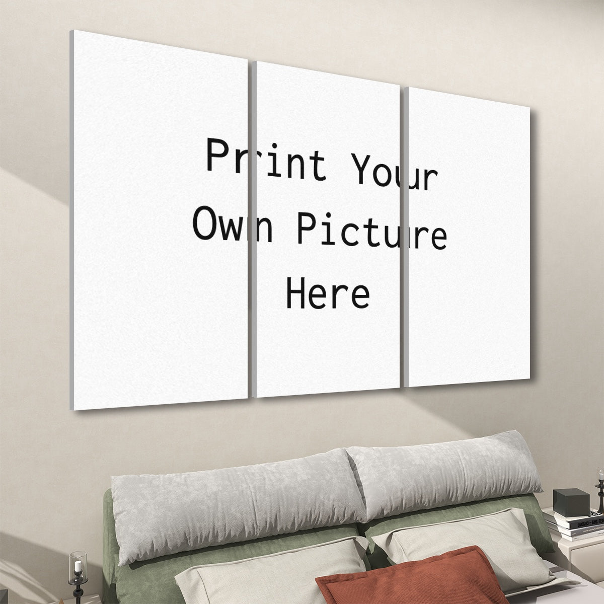 Papis Canvas white triptych Custom Wall Art Sound Panels above sofa in living room decorative acoustic panels