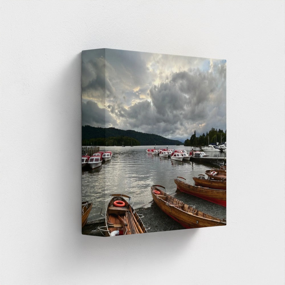 Eco canvas wall art Windermere depicting a boats, Windermere, and Clouds
